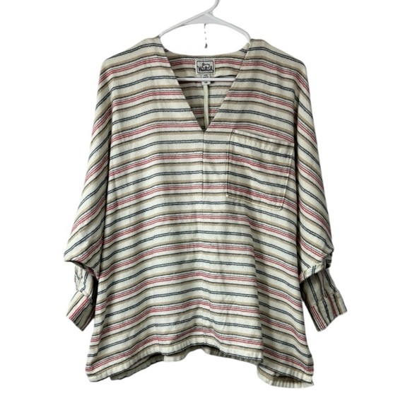 Woolrich Size Medium Striped Flannel Popover Shirt Poncho Style Dolman Sleeve - Picture 2 of 9